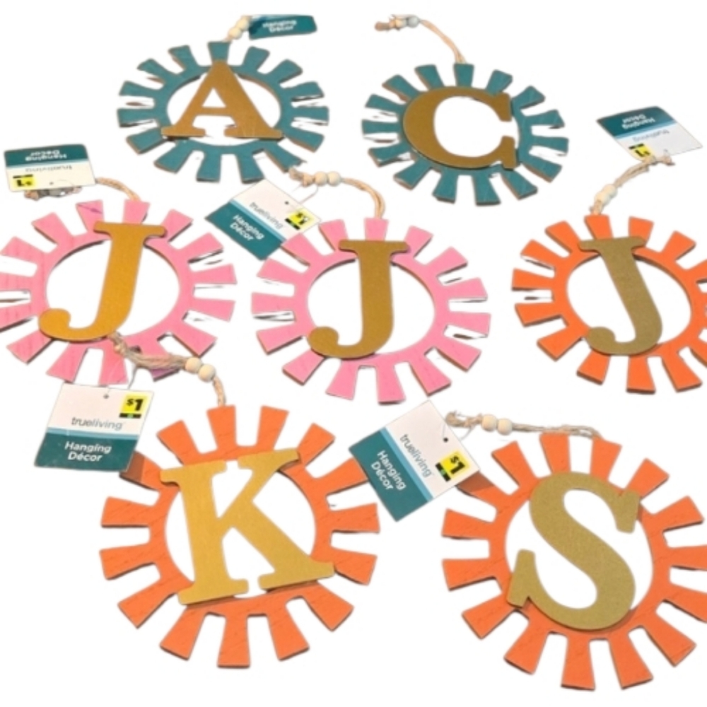 7 Piece Colorful Monogram Initial Hanging Decor - 6" Diameter